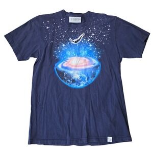 Imaginary Foundation Mens Large Galaxy Earth Diver Graphic T-Shirt Navy Blue USA